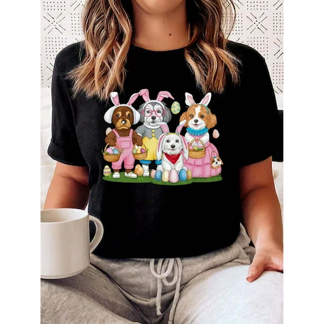 Easter Theme Graphic Print Women's T-Shirt, Women's Fashion, Casual, Comfortable, Soft, Everyday Outdoor Sports Fitness, Home Breathable Crew Neck Short Sleeve Top T-Shirt Tee For Adult, Men, Women,