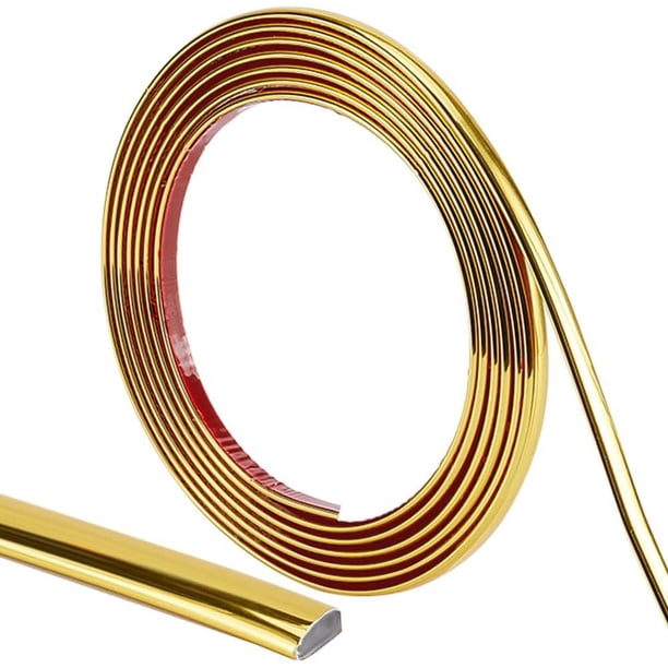 Moldura adhesiva flexible dorada de 10 pies, tira decorativa autoadhesiva impermeable para borde de pared, marco de espejo, tira de calafateo metálica flexible para techo, piso, mesas, gabinetes y