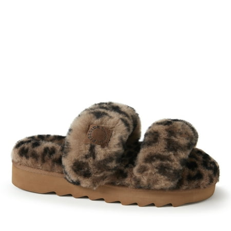 

Dearfoams Women s Benalla Shearling Double Band Slide on Sawtooth Outsole
