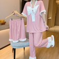 thumbnail image 2 of Pijamas de verano con lazo para mujer, ropa de dormir de manga corta, conjuntos de pijama de retazos, traje de 3 piezas, ropa de noche coreana 2023, 2 of 4