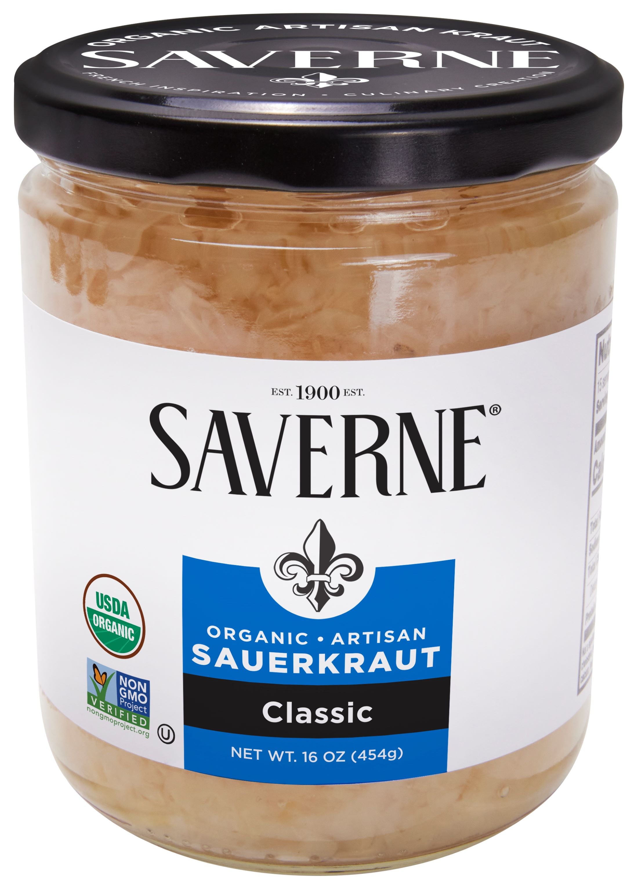 (2 pack) Saverne Organic Naturally Fermented Shredded Sauerkraut, 16 oz Jar