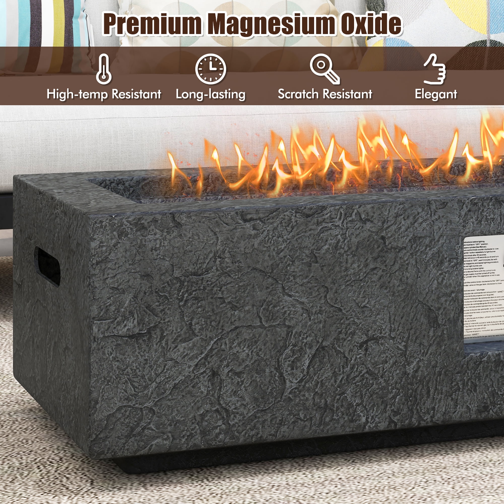 Gymax 42.5'' Magnesium Oxide Propane Gas Fire Pit w/Stainless Steel Burner
