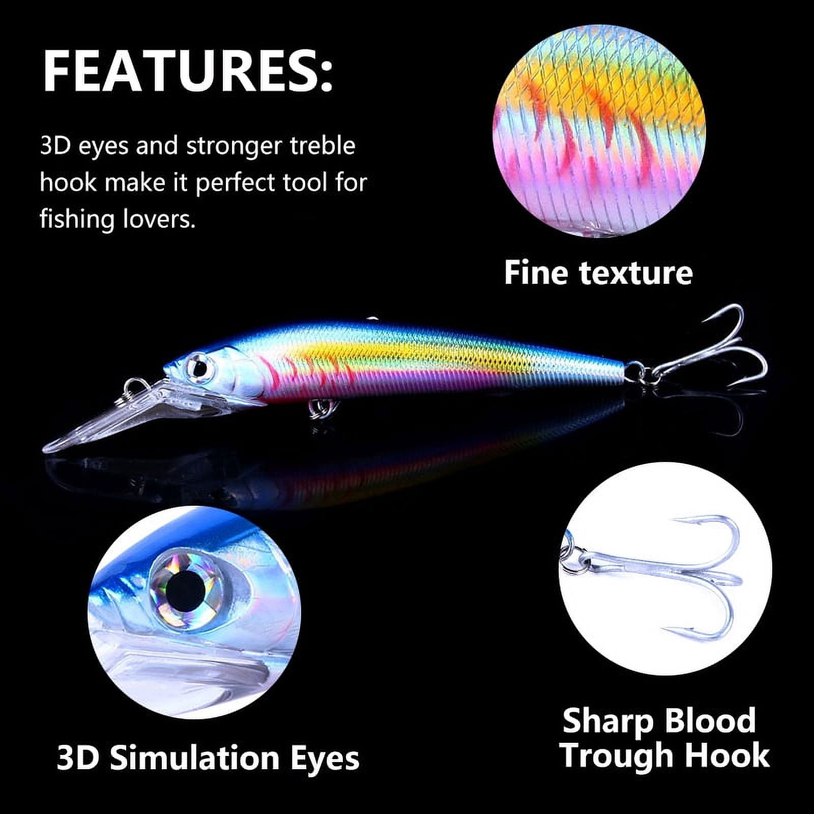 HENGJIA Fishing Lures Large Hard Bait Minnow VIB Lure with Treble Hook Life-Like Swimbait Fishing Bait Popper Crankbait Sinking Lure for Trout Bass Walleye Redfish, 5PCS