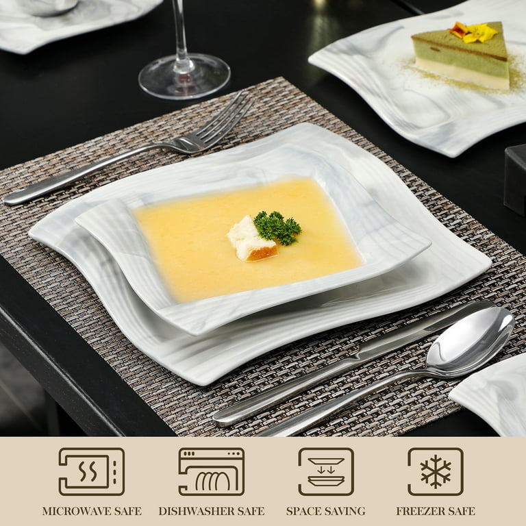 MALACASA 8 Ounce Soup Plates, 8.5-Inch Porcelain Gray