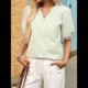 thumbnail image 5 of Blusa de Rayas con Mangas Abullonadas para Mujer, Cuello en V, Corte Holgado, Informal, para Verano, para el Trabajo, Camisa A Rayas Verde XXL, 5 of 8