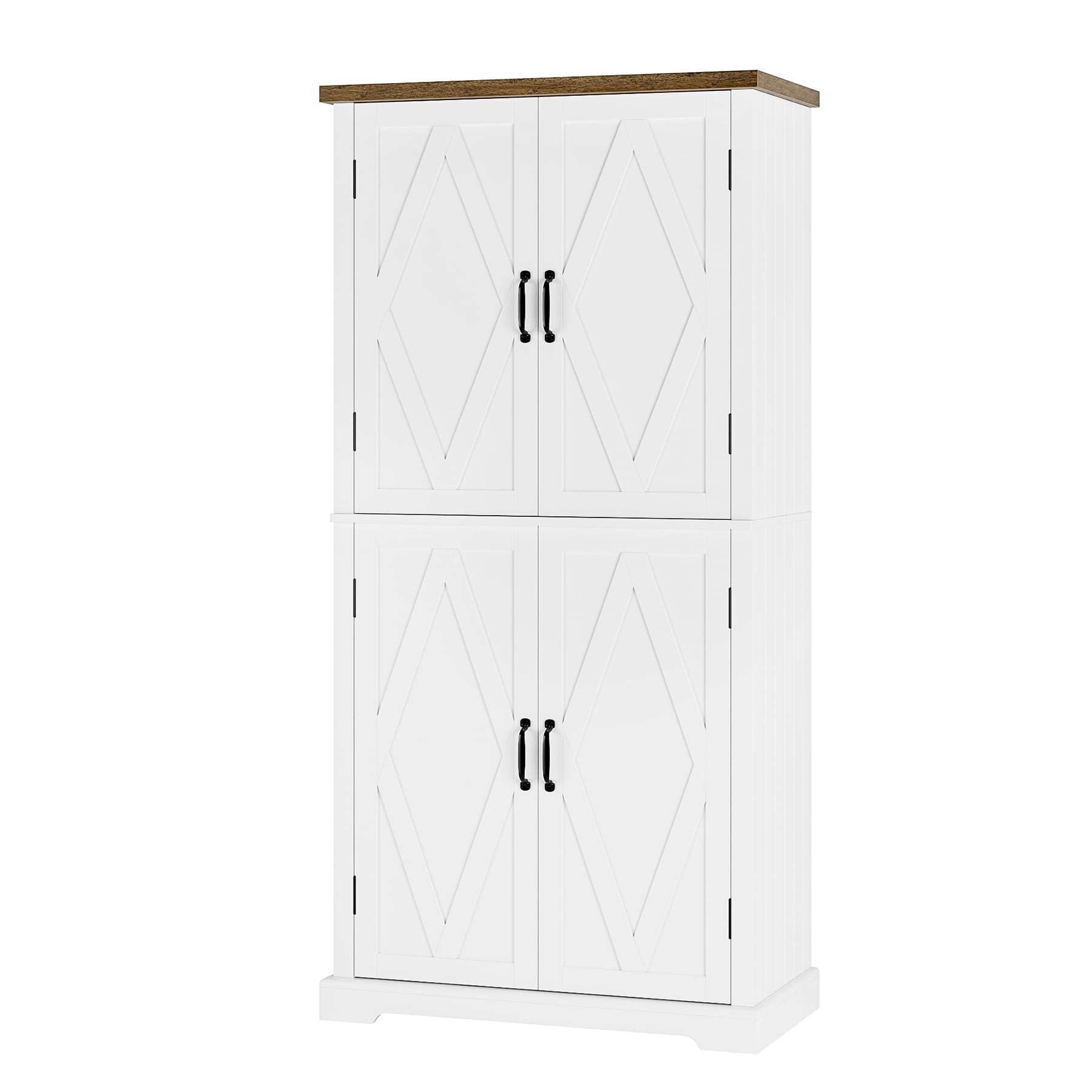 Homfa Farmhouse 63"H Kitchen Pantry Cabinet with Adjustable Shelf, Modern Wood Storage Cabinets for Small Space Department, White