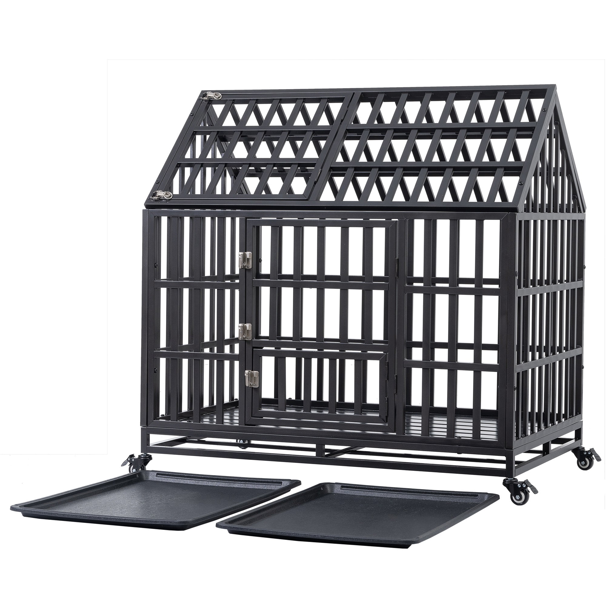 Pefilos 48" Heavy Duty Dog Cage Metal Kennel and Crate for Medium and Large Dogs, Pet Playpen with Four Wheels, Black Pefilos 48" Heavy Duty Dog Cage Metal Kennel and Crate for Medium and Large Dogs, Pet Playpen with Four Wheels, Black