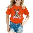 thumbnail image 4 of Tfken Easter Girls Tops Bunny Print Crew Neck Short Sleeve Summer Girls Casual Tees For Easter Party Children Soft Outfit Orange Size 12-13 Years, 4 of 4