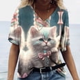 thumbnail image 1 of Camiseta de manga corta con estampado de gato para mujer, ropa Harajuku para mujer, Tops con cuello en V de gran tamaño, ropa de animales para mujer, 1 of 4