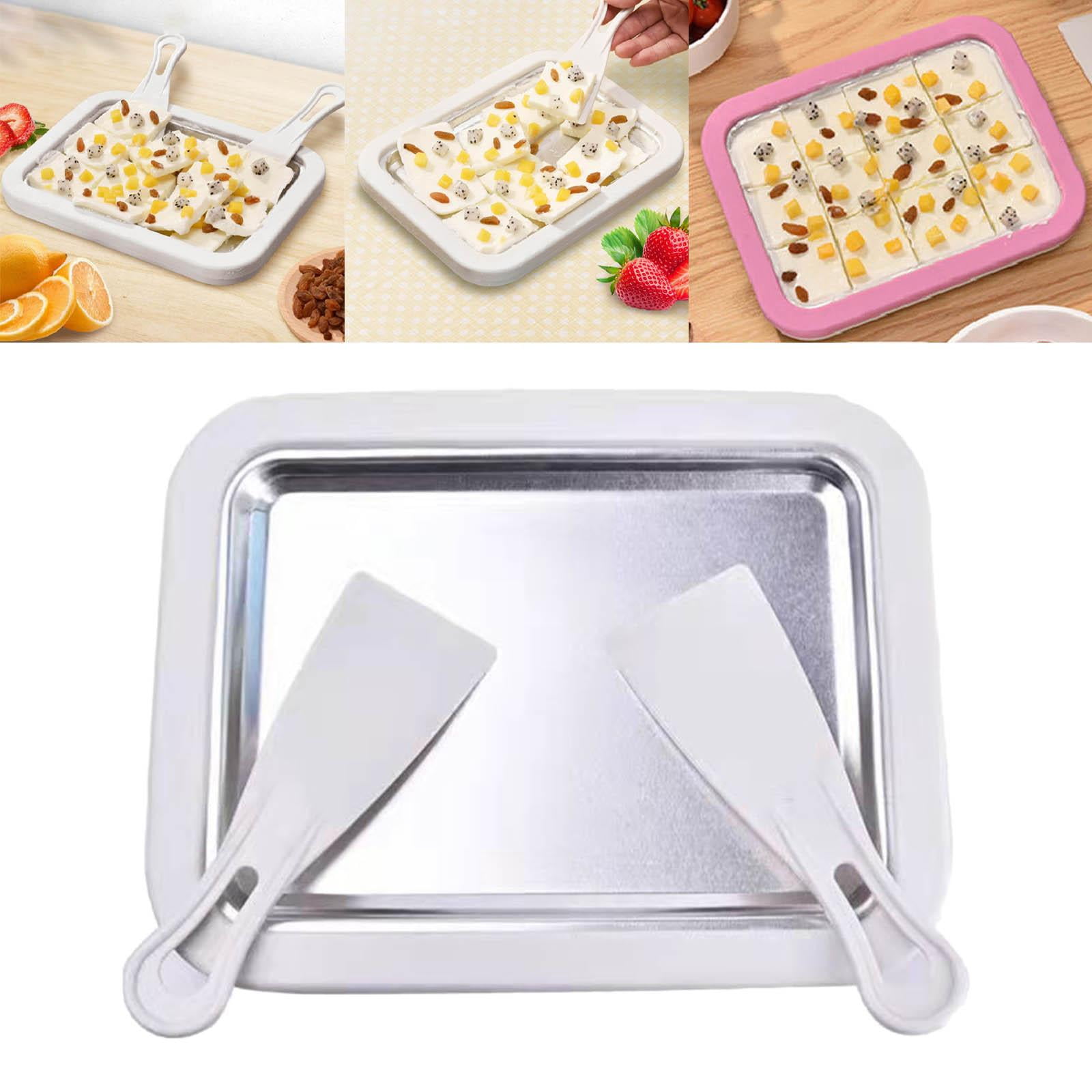 Fiocias Ice Cream Maker with 2 Spatulas Food Grade Stainless Steel Frozen Yogurt Freezer White