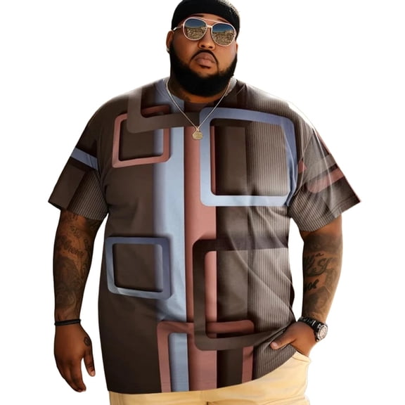 Plus Size T Shirt for Big and Tall Men Graphic Short Sleeve Man Tee T Shirts Oversize Fashion Casual Shirt, Abstract Plaid 7XLT 3DTS10009