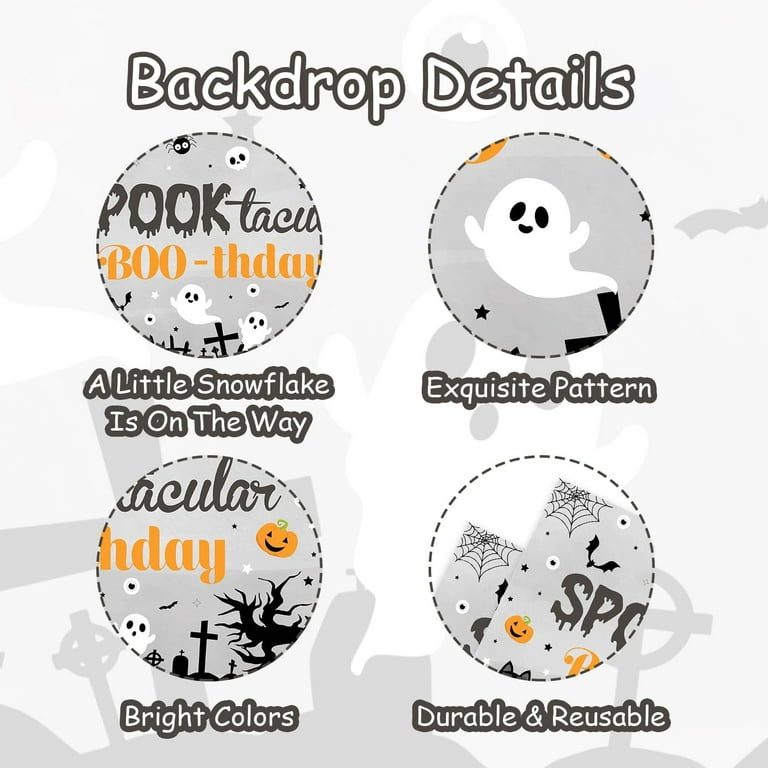 DARUNAXY Halloween Birthday Party Decorations, Spooky Ghost Happy Birthday Banner Backdrop Party Supplies, 6x3.6ft Cute Ghost Horror Halloween Bday Photography Background For Boys & Girls