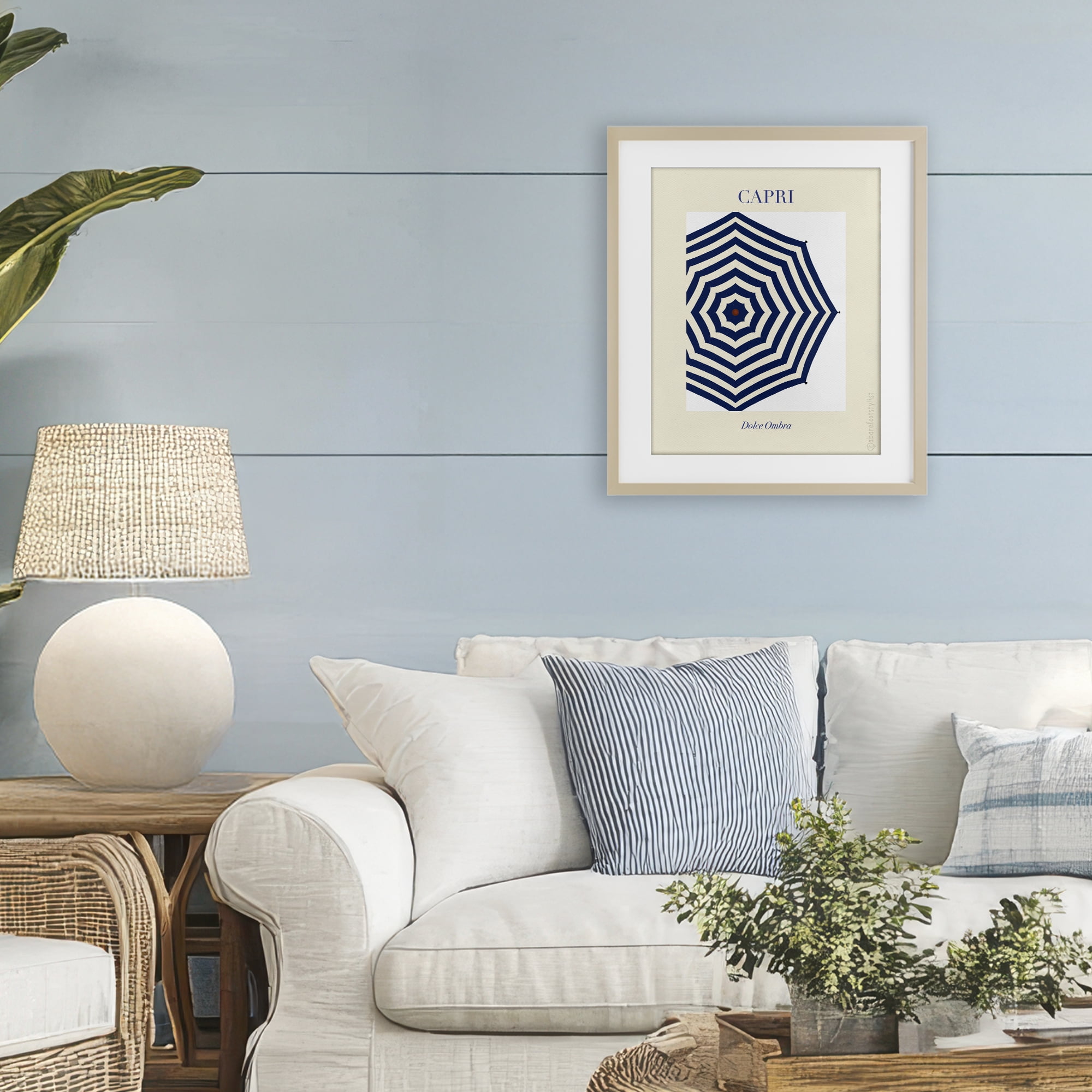 Stupell Industries Capri Striped Umbrella Birch Framed Print Under Glass, design by A Barefoot Stylist