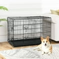 thumbnail image 3 of Medium Dog Crate Dog Kennel Indoor/Outdoor Dog Cage, 36 inch Metal Pet Crate with Plastic Tray and Handle and Double-Door Folding Puppy Crate for Small Medium Dogs, Black, 3 of 10