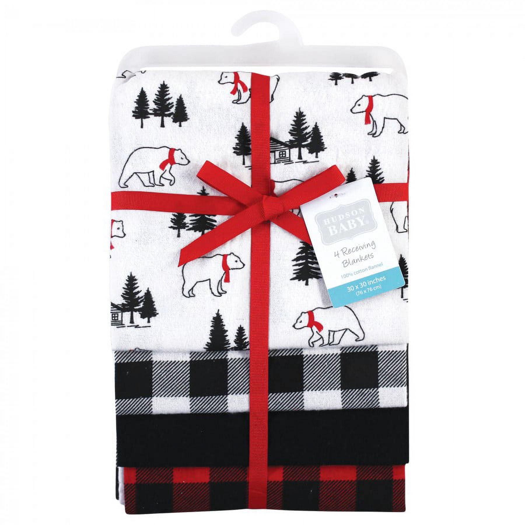 Hudson Baby Infant Boy Cotton Flannel Receiving Blankets, Buffalo Plaid Bear, One Size