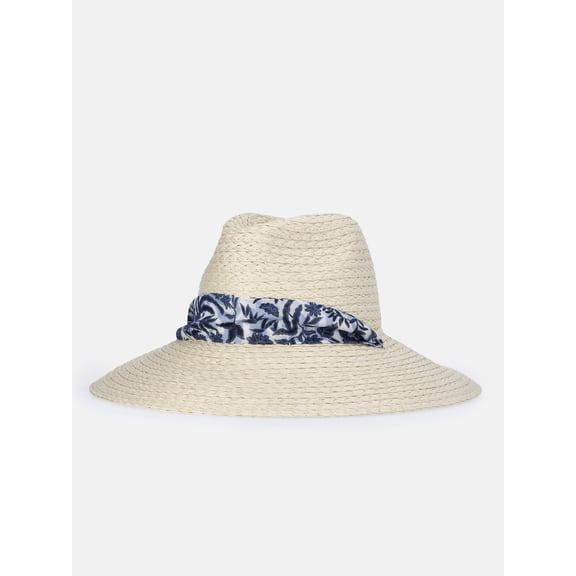 Time and Tru Women's Panama Hat with Scarf, Natural