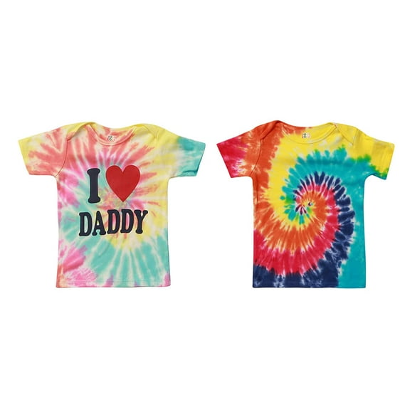 Just Love T-Shirts for Girls – Lap Shoulder Short Sleeve Tee Shirt (Pack of 2) (Daddy and Tie Dye, Girls 12 Months)