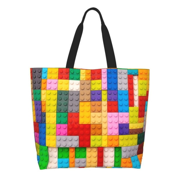 Disketp Colorful Plastic Blocks Pattern Bolsa Tote Estampada para Mujer, Bolso de Hombro y de Mano para Compras y Viajes