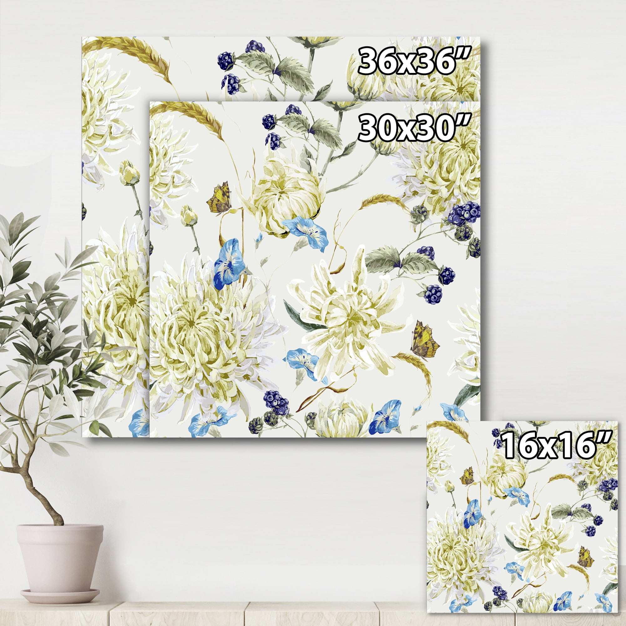 Designart ' Ancient Yellow Chrysanthemus II ' Traditional Canvas Wall Art Print