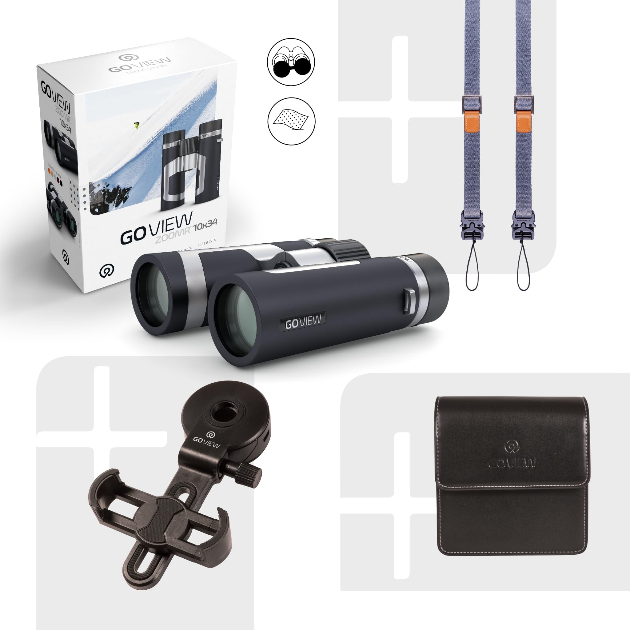 GoView ZOOMR 34mm Binoculars with Retail Packaging, Phantom Black, New, 1 Count