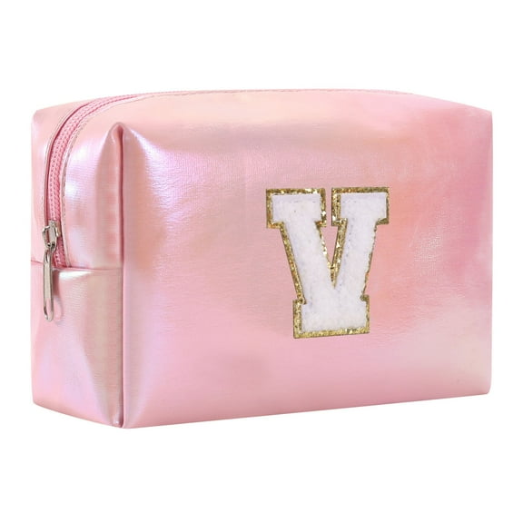 Large Capacity Embroidered Alphabet Cosmetic Bag Travel Toiletry Storage Clutch Handbag for Women Girls Makeup Organizer