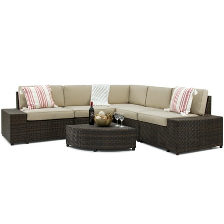 Five Piece Sectional Set - Best Choice Products 6-Piece Wicker Sectional Sofa Patio Furniture Set w/ 5 Seats, Corner Coffee Table, Padded Cushions, No Assembly Required - Brown