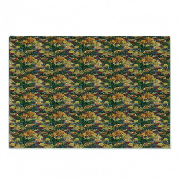 Clown Cutting Board, Continuous Colorful Underwater Pattern with Tropical Fish Type Reef and Corals Print, Decorative Tempered Glass Cutting and Serving Board, in 3 Sizes, by Ambesonne