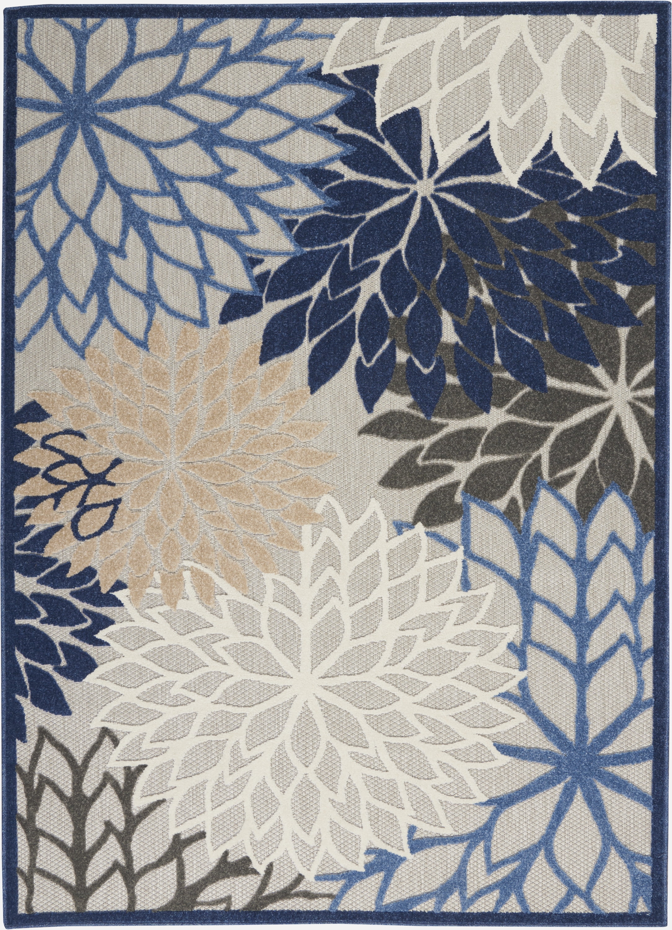 Nourison Tropical Oasis Indoor/Outdoor Modern Floral Blue/Multicolor 6' x 9' Area Rug, (6' x 9')