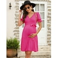 thumbnail image 4 of Yesfashion Wholesale Women's V Neck Short Sleeves Pregnancy Casual Tie High Waist a Line Solid Color Midi Dress, 4 of 8