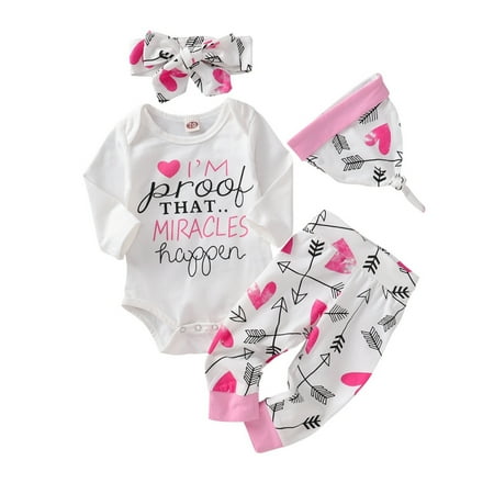 

Newborn Baby Girl Clothes Letter Print Long Sleeve Romper+Hat+Headband+Floral Pants Infant Girl Clothes 0-18 Months