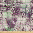 thumbnail image 2 of Ambesonne Floral Design Fabric by the Yard Upholstery, Grunge Jungle Boho, 3 Yards, Shamrock Green Eggplant, 2 of 5