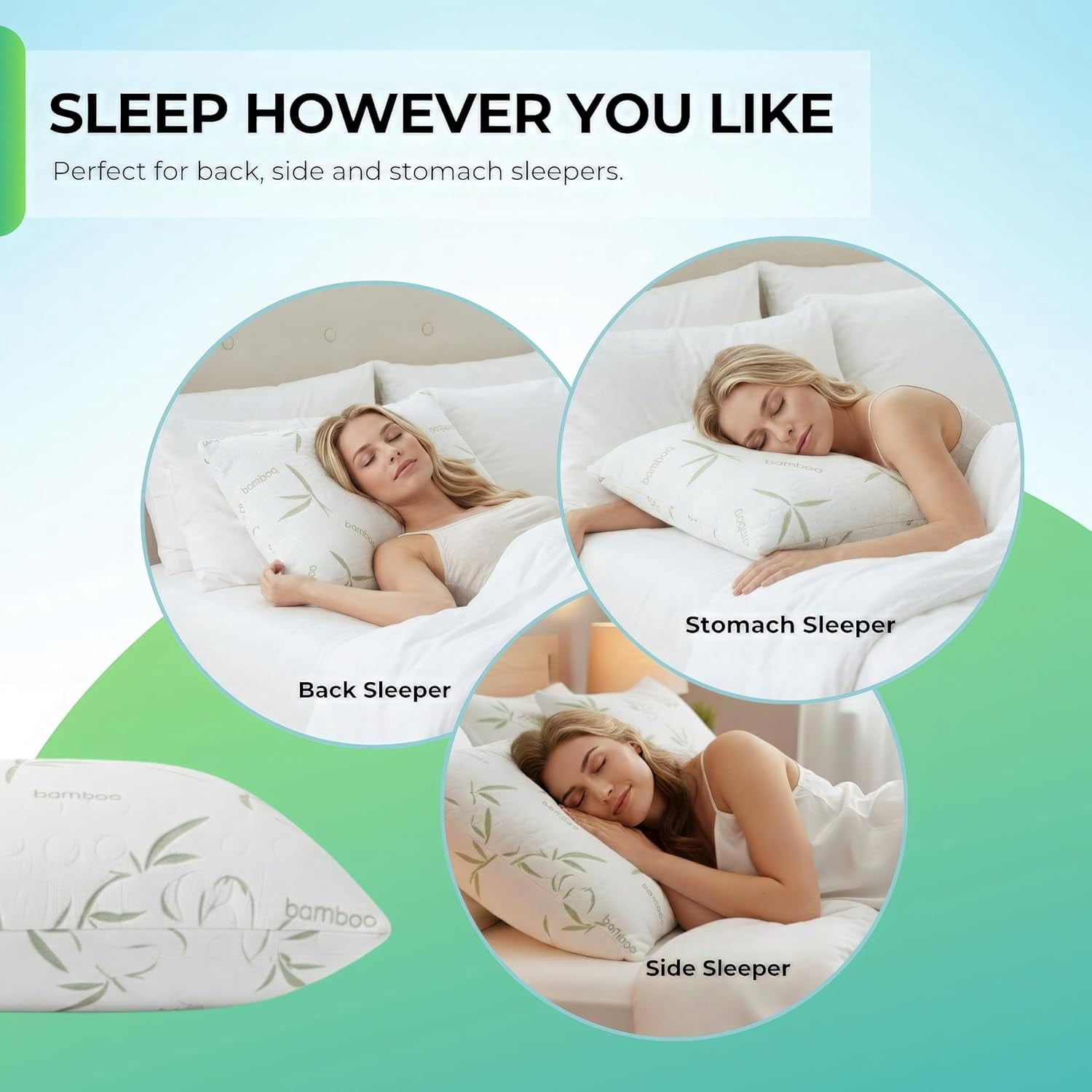 Sacred Thread Rayon Derived from Bamboo Cooling Pillow Filled with 100% Shredded Memory Foam. Adjustable Firmness. Rayon Derived from Bamboo Pillow (White) (1 Pack) (Queen)