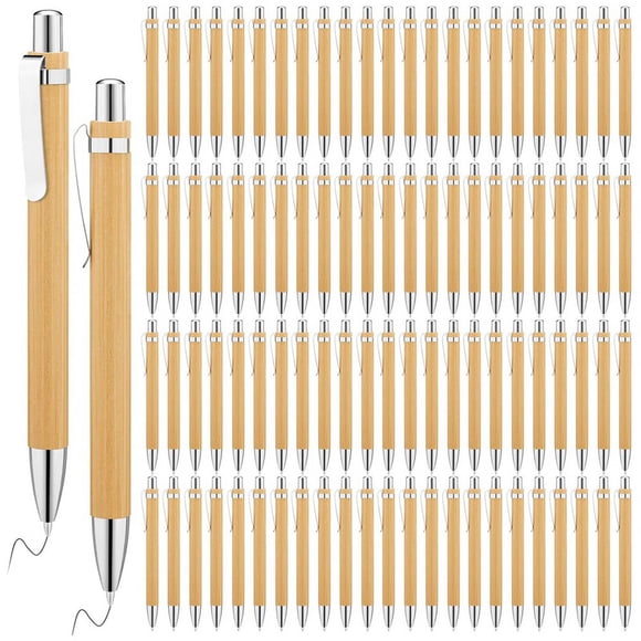 200 Pcs Bamboo Ballpoint Pens Wooden Retractable Ballpoint Pen Bamboo Black Ink 1mm Pen Wood Sustainable Pens
