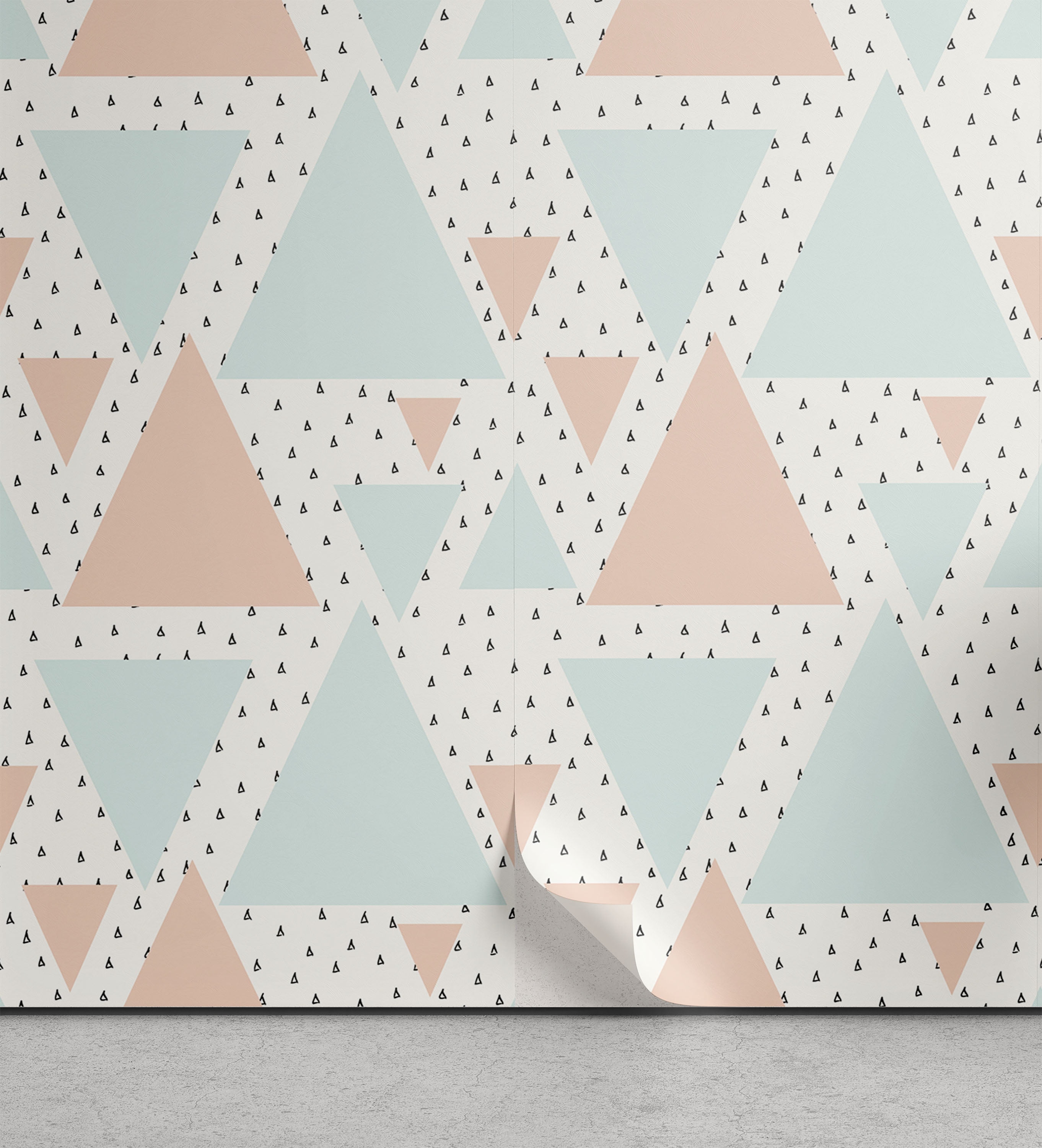 Neutral Color Peel & Stick Wallpaper, Triangles Geometric Hipster  Minimalist Contemporary Art Deco, Self-Adhesive Living Room Kitchen Accent,  3 Sizes, Peach Pale Blue and Coconut, by Ambesonne 