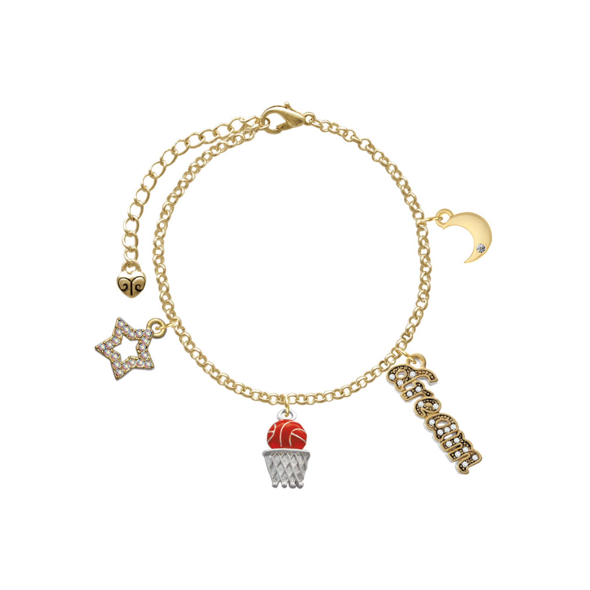 Delight Jewelry Silvertone Basketball - Over Hoop Goldtone Dream Big Charm Bracelet, 7.5+2" Extender