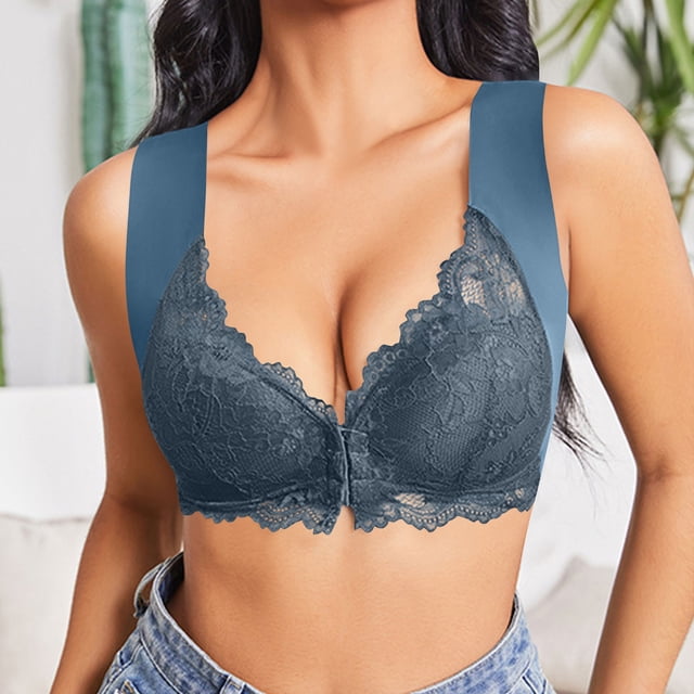 Kabnic Wireless Plus Size Bras, Full Coverage Bras, Ladies' Fashion Comfortable Soft Solid Color Front Opening Underwear Plus Size Bra Gathered Gathered Accessory Breast Daily Bra