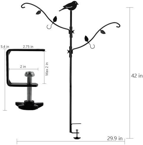 Deck Pole Bird Feeding Station Kit, Porch Multi Hook Bird Feeder Hanging Kit with Two Adjustable Branches, Attracting Wild Birds, Planter Hanger$$Garden & Patio