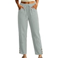 thumbnail image 5 of Oksale Lightweight Pants for Women Petite Breathable Cozy Elastic Waisted Cotton Linen Pants with Pockets Loose Straight Leg Ankle Summer Pants 2026 Gray 2XL, 5 of 7