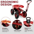 thumbnail image 5 of UBesGoo 35-Inch Rolling Garden Cart, 360° Swivel Seat with Tool Tray & Storage Basket, Red, 5 of 11