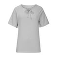 thumbnail image 4 of Tops for Women Casual Summer Knit Ribbed Plain Short Sleeve T Shirts Tunic Tie Neck Loose Soft Comft Shirts Blouses, 4 of 7
