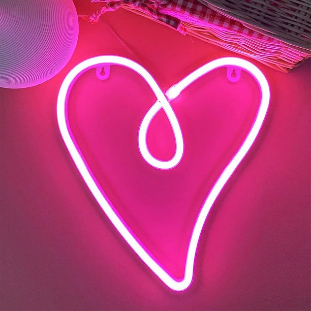 Love Heart Neon Light Regalo de San Valentín para niños o ella, decoración de habitación para pared, luz divertida para decoración de habitación de niños alimentada por batería/(ro