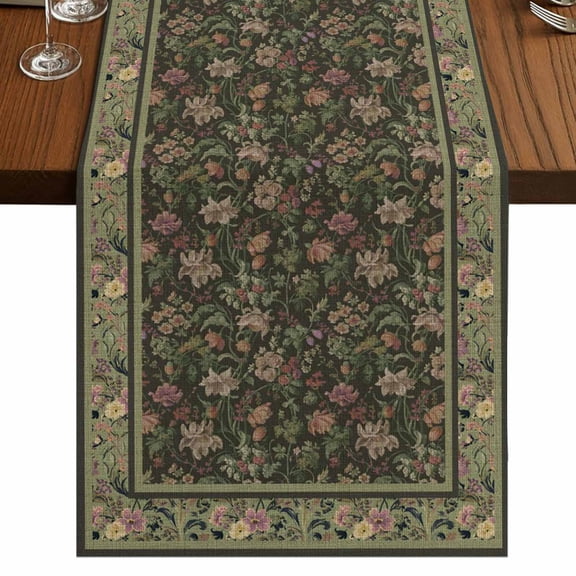 Table Runners 48 Inches Long Dress Scarves, Sage Green Floral Boho Farmhouse Kitchen/Dining Table Runner, Short Coffee Tablerunners, Ethnic Tribe Abstract Art Flower 13x48 Inch