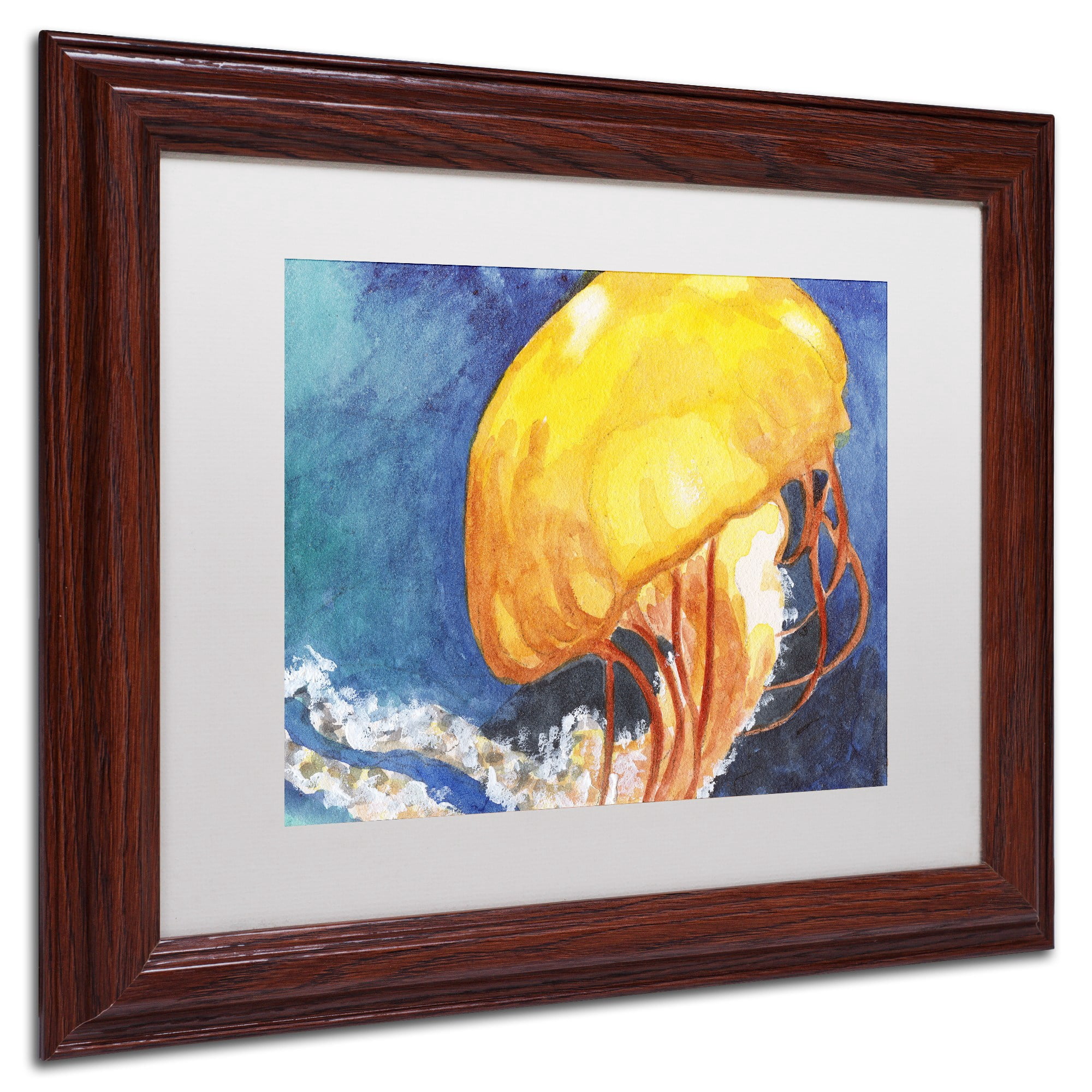 Trademark Fine Art "Jelly Fish II" Canvas Art by Jennifer Redstreake White Matte, Wood Frame
