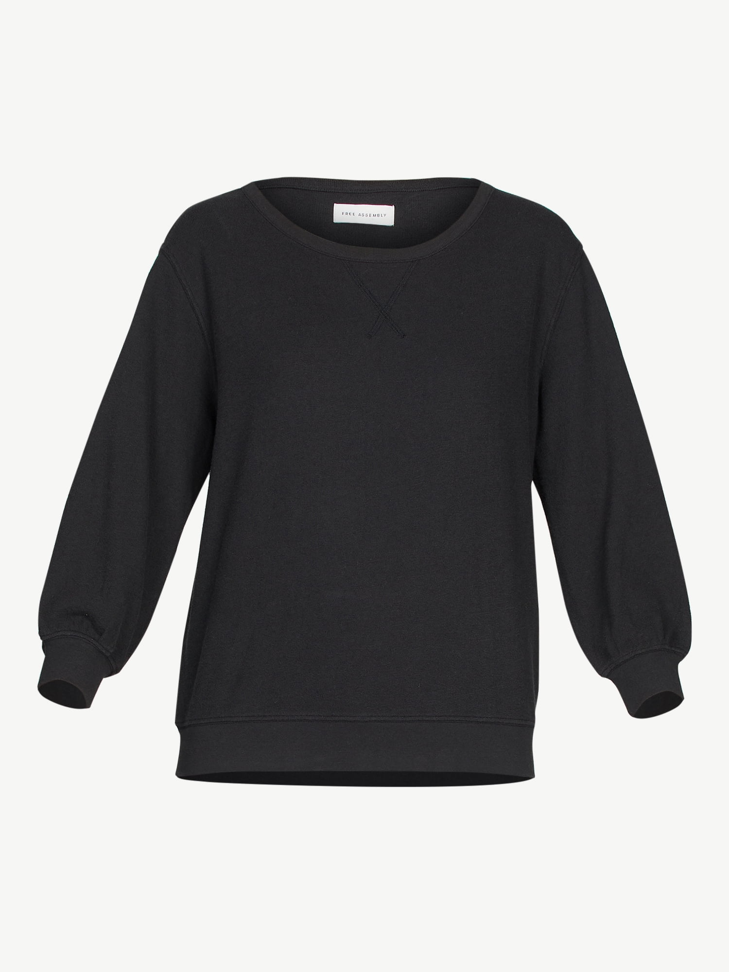 Free Assembly Women's Crewneck Sweatshirt with ¾-Sleeves