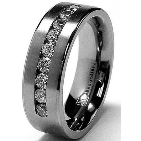 8 MM Men's Titanium ring wedding band with 9 large Channel Set Cubic ...