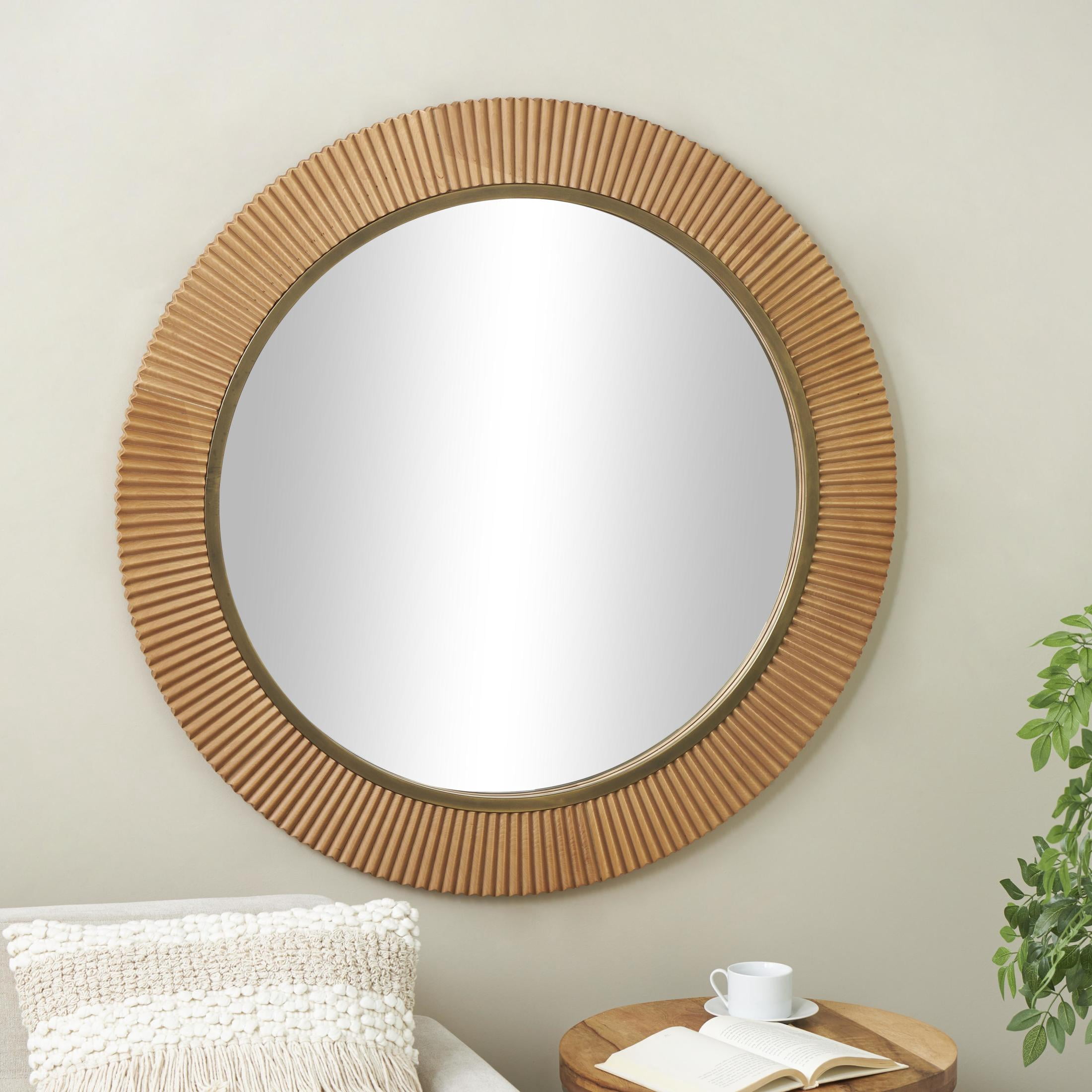 DecMode 43" x 43" Brown Fluted Wall Mirror with Scalloped Edge