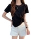 thumbnail image 1 of Blusa elegante de manga corta con cintura alta y dobladillo irregular para mujer, color negro, talla XL, 1 of 5