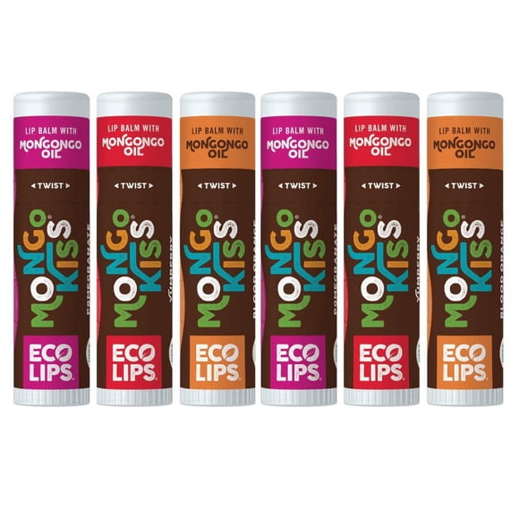 Bálsamo labial orgánico Mongo Kiss, paquete de 6 de Eco Lips Cuidado de labios orgánico con cera de abejas y manteca de cacao con aceite de Mongongo - Calma e hidrata los labios secos y agrietados -