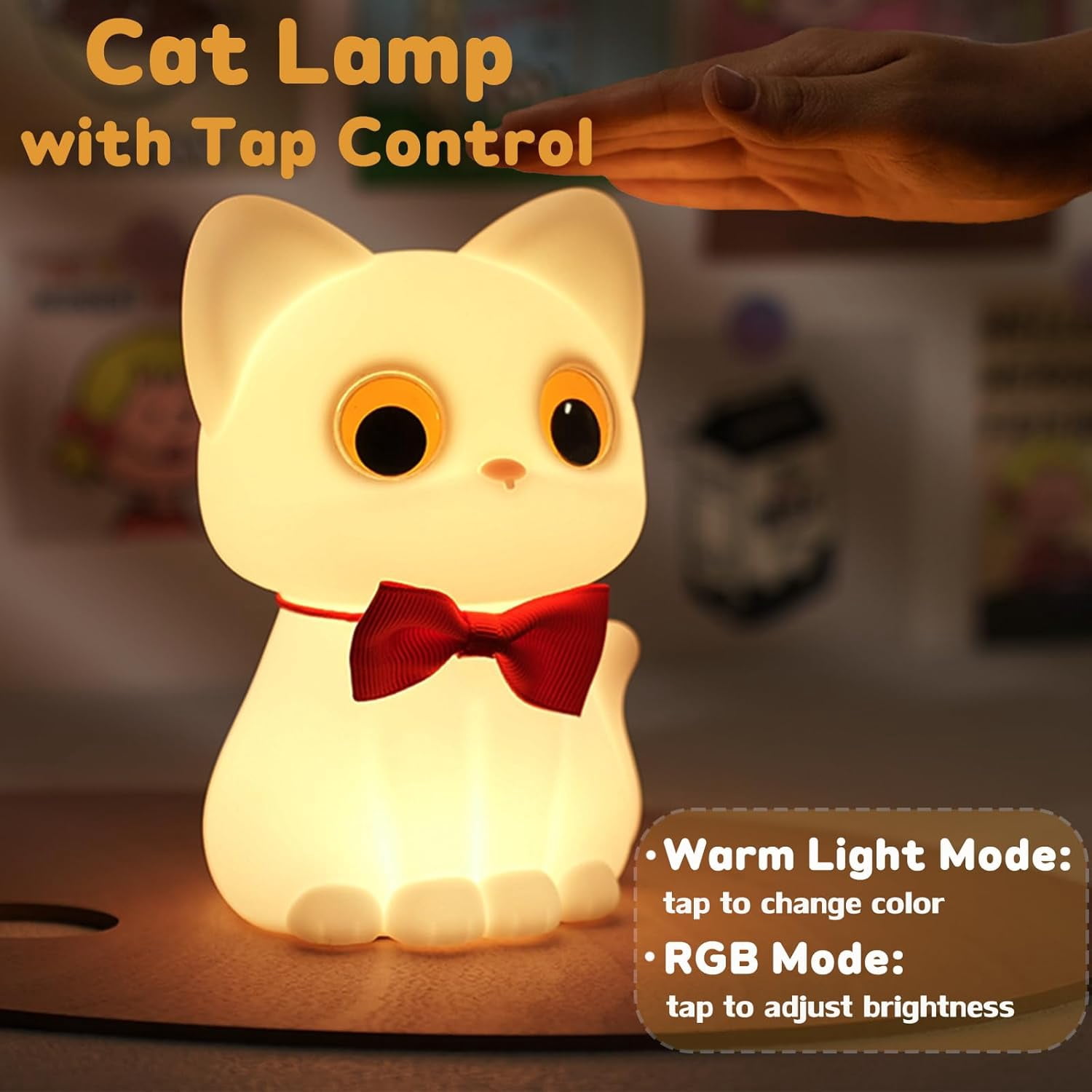 Night Light for Kids, 7 Colors Rechargeable Cute Soft Silicone Cat Lamp with Tap Control, Dimmable Nursery Night Lights Kawaii Room Decor, Cute Night Light Gift for Baby Toddlers Boys Girls (RGB)