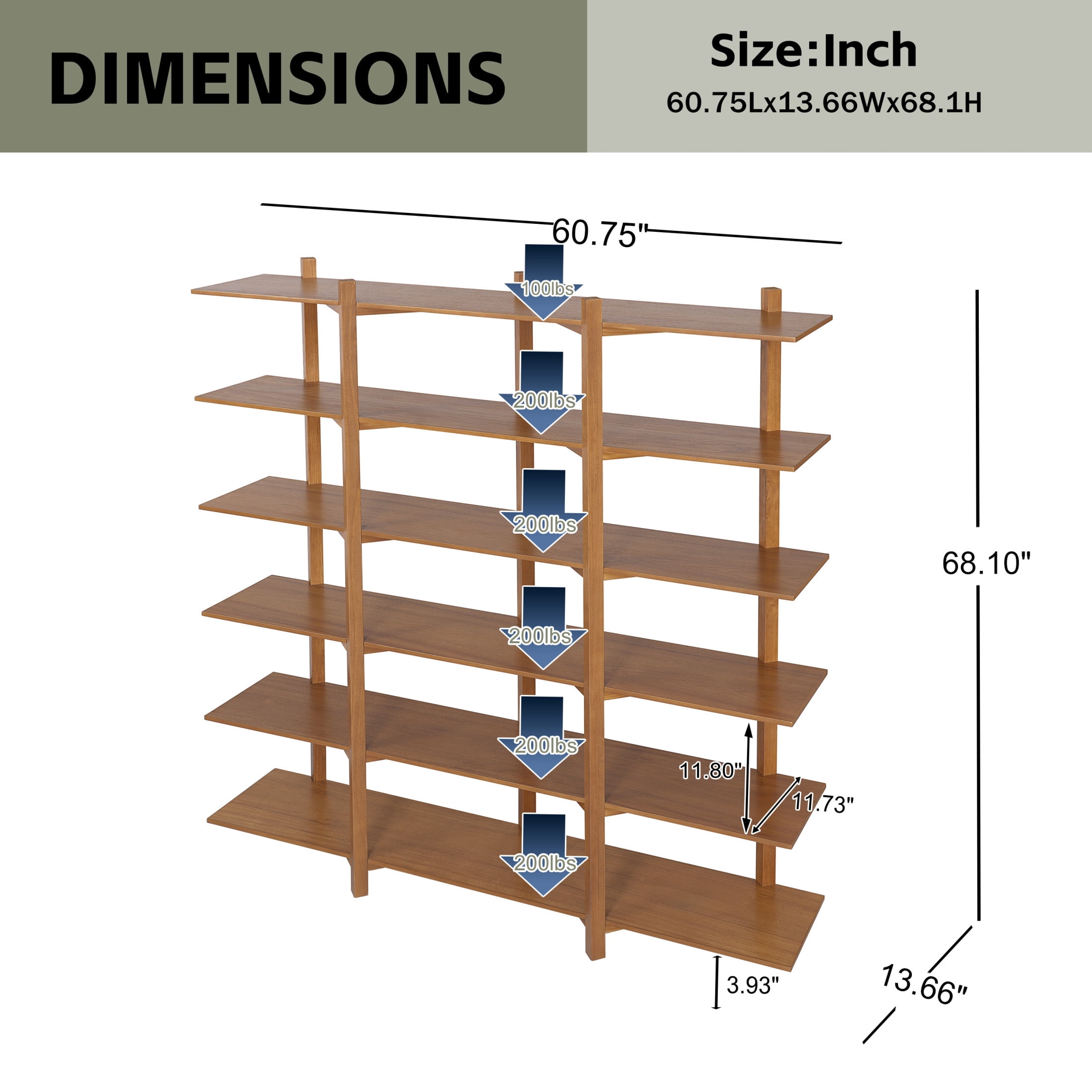 Christopher Knight Home 60.75" Vintage 6-Tier Open Shelf Bookcase, Solid Wood Frame, Brown